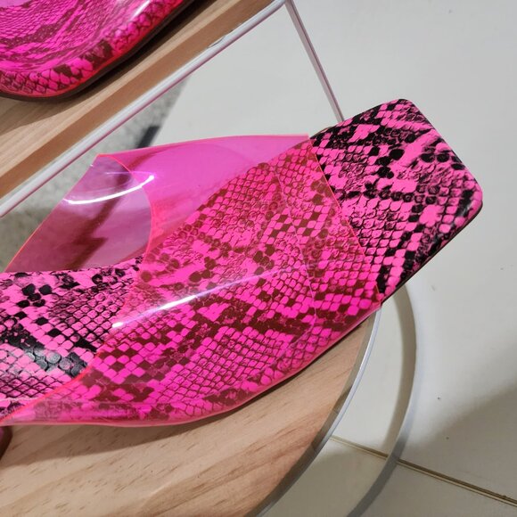 New York and Company Y2K Style Pink Snake-Print Lucite Mule Block Heel Size 10 - Picture 6 of 13